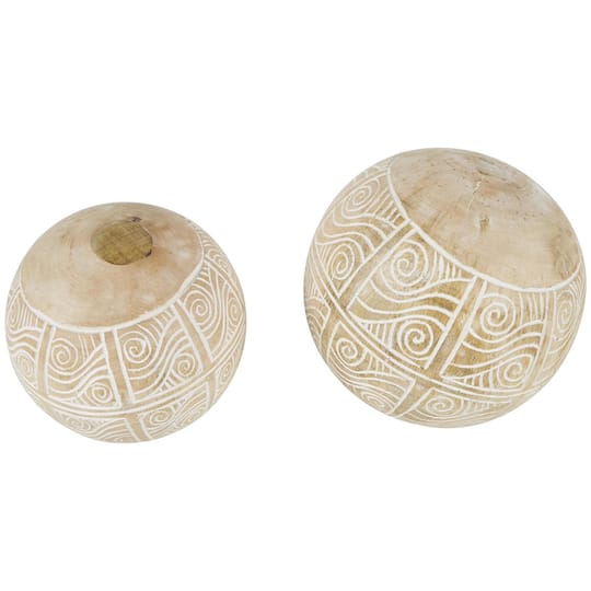 Cream Mango Wood Decorative Ball Orbs Set